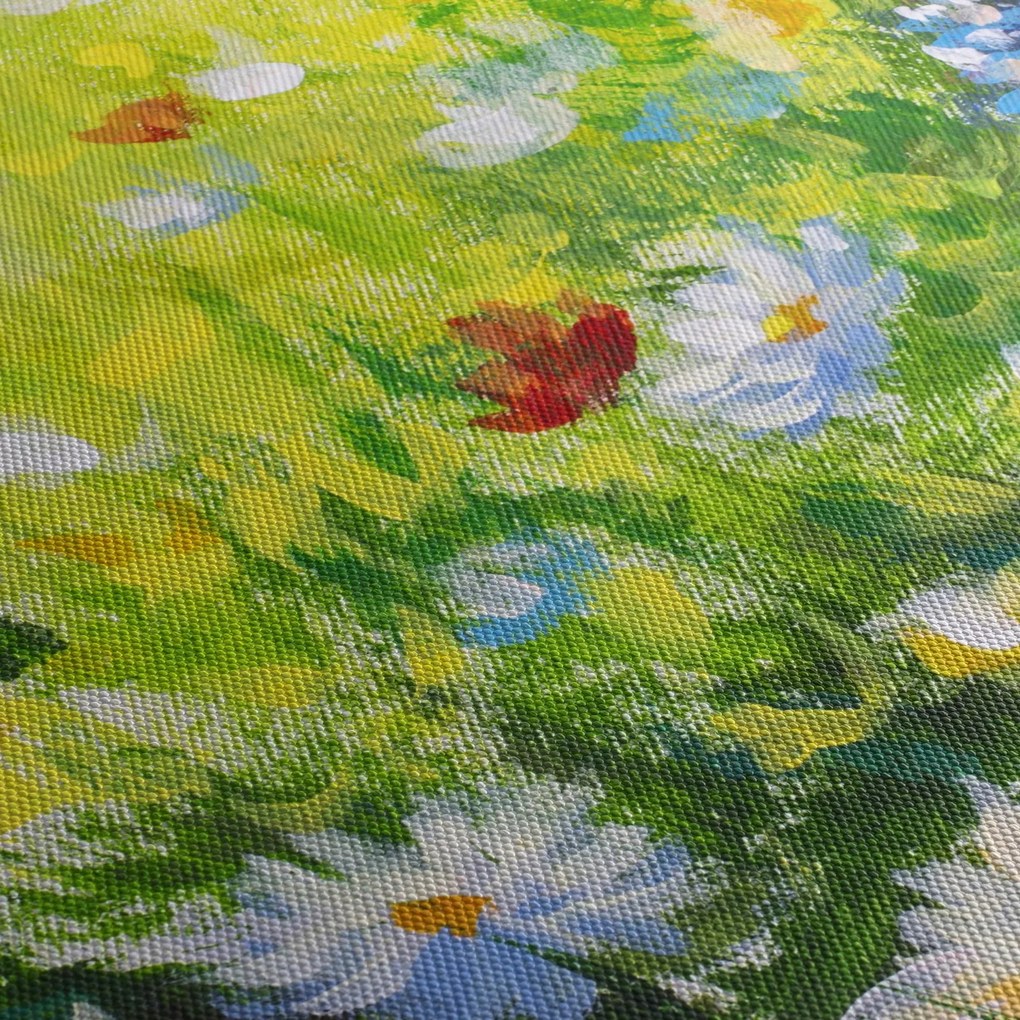 Obraz kwitnącej łąki, obraz olejny (170x50 cm)