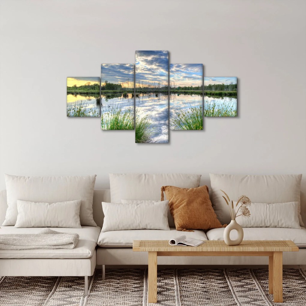 Obraz jeziora z trzcinami (125x70 cm)