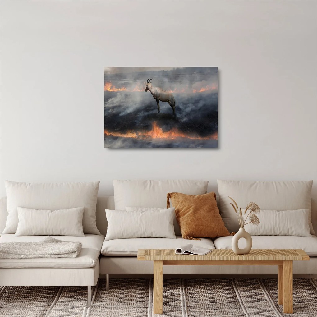 Obraz na szkle kozicy w płomieniach (70x50 cm)