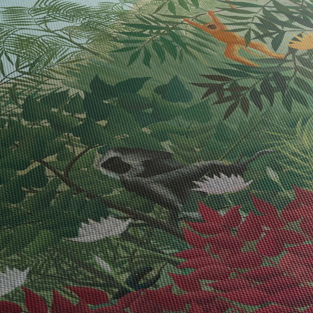 Obraz - Henri Rousseau, Tropical Forest with Monkeys, reprodukcje (z zegarem) (90x30 cm)
