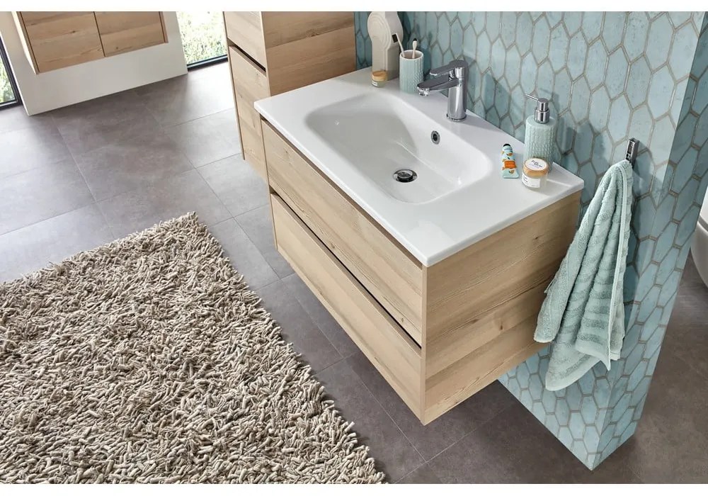 Wisząca szafka bez umywalki w dekorze sosny w naturalnym kolorze 51x80 cm Quickset 393 – Pelipal