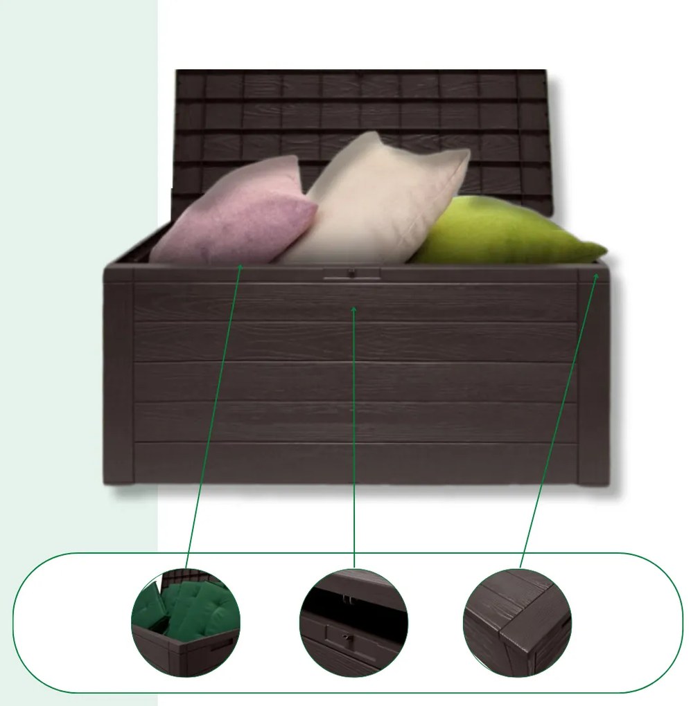 Pojemnik do przechowywania WOODEBOX, 280L, 120x46x57cm, ciemny brąz Prosperplast