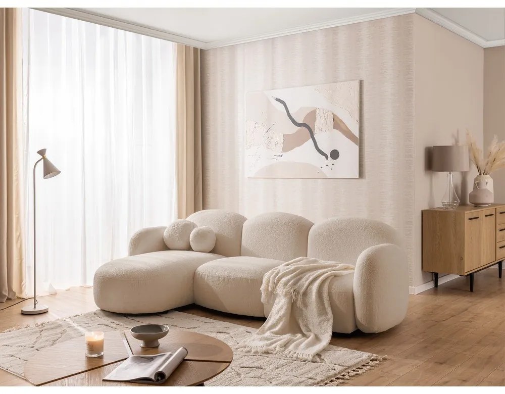 Jasnobrązowy narożnik z materiału bouclé (lewostronny/z szezlongiem) Orbit – Ropez