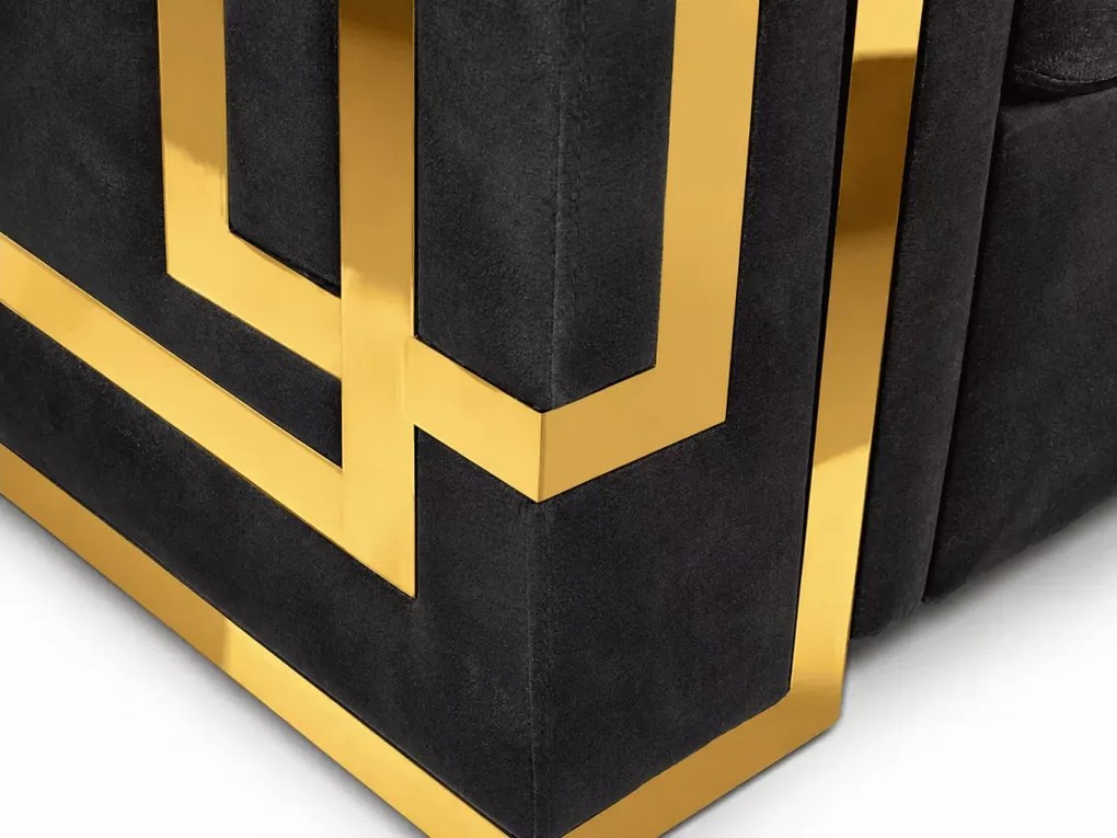 Sofa Magnelio 2-osobowa czarna welurowa z złotymi detalami – styl glamour