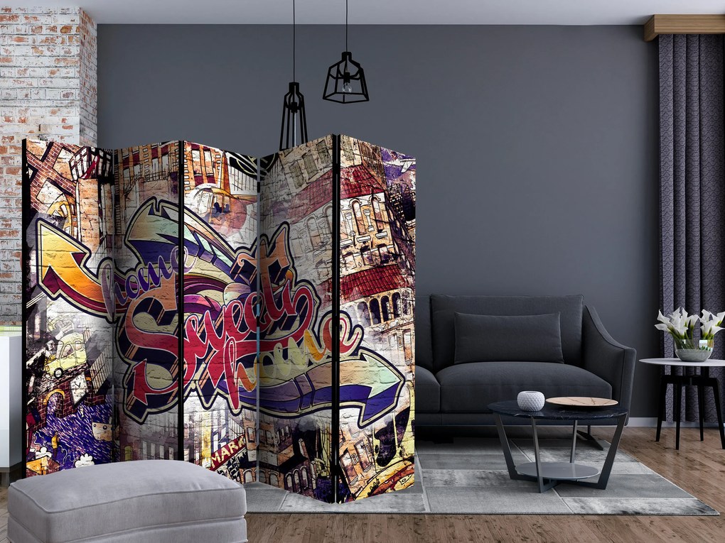 Parawan akustyczny Street art 225x172 cm 5-częściowy biały ARTGEIST B