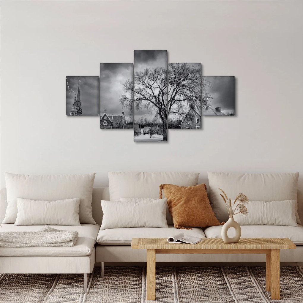 Obraz czarno - białej wioski (125x70 cm)