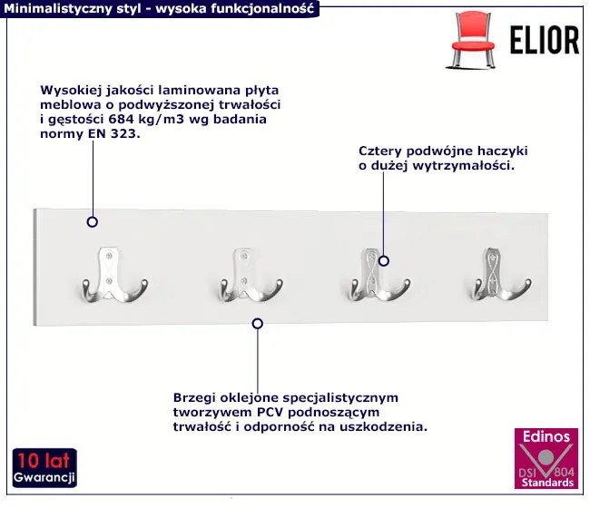 Biały minimalistyczny wieszak ścienny B0-K47