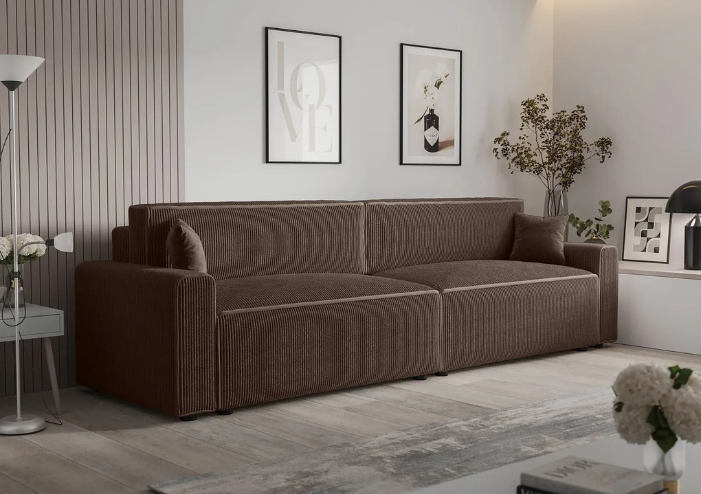 Brązowa rozkładana sofa tapicerowana M0-N55