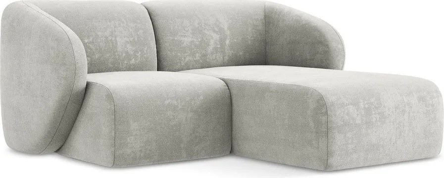 Jasnoszary narożnik z tkaniny szenilowej (prawostronny/z szezlongiem) Lani – Makamii