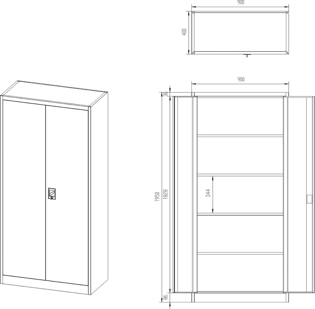 Szafa biurowa Eco Design Jan H, 90x40x195 cm, biały/dąb złoty