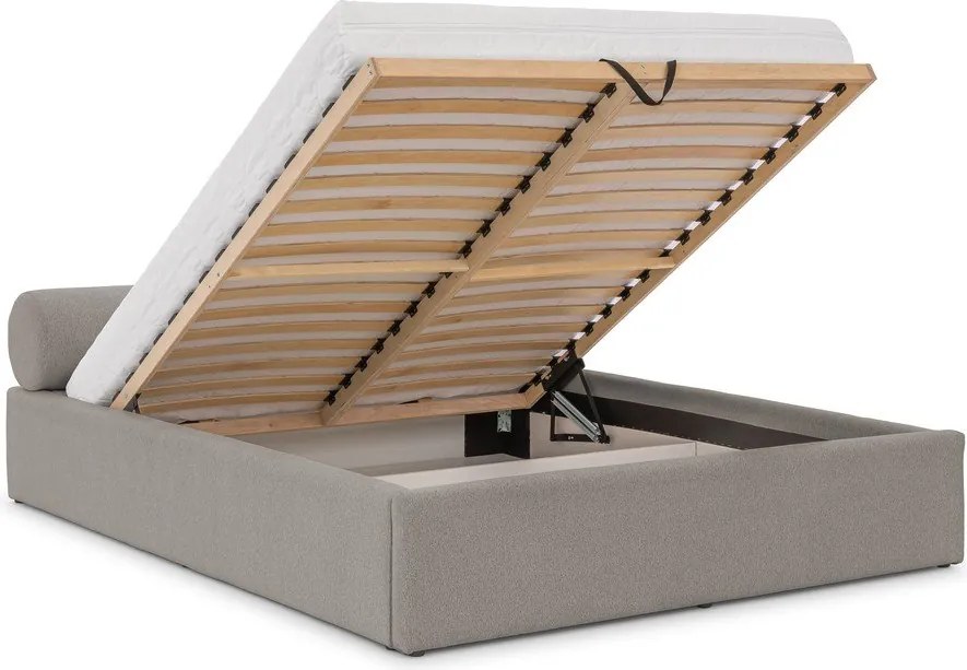 Jasnoszare tapicerowane łóżko dwuosobowe ze schowkiem i stelażem 200x200 cm Cille – Ropez