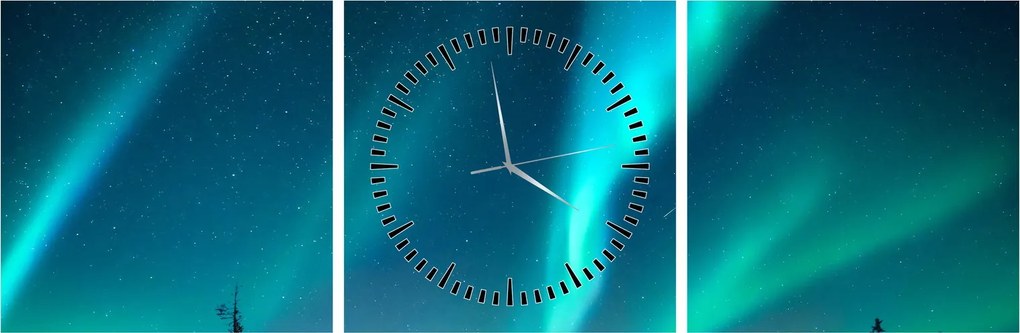 Obraz - Aurora Borealis (z zegarem) (90x30 cm)