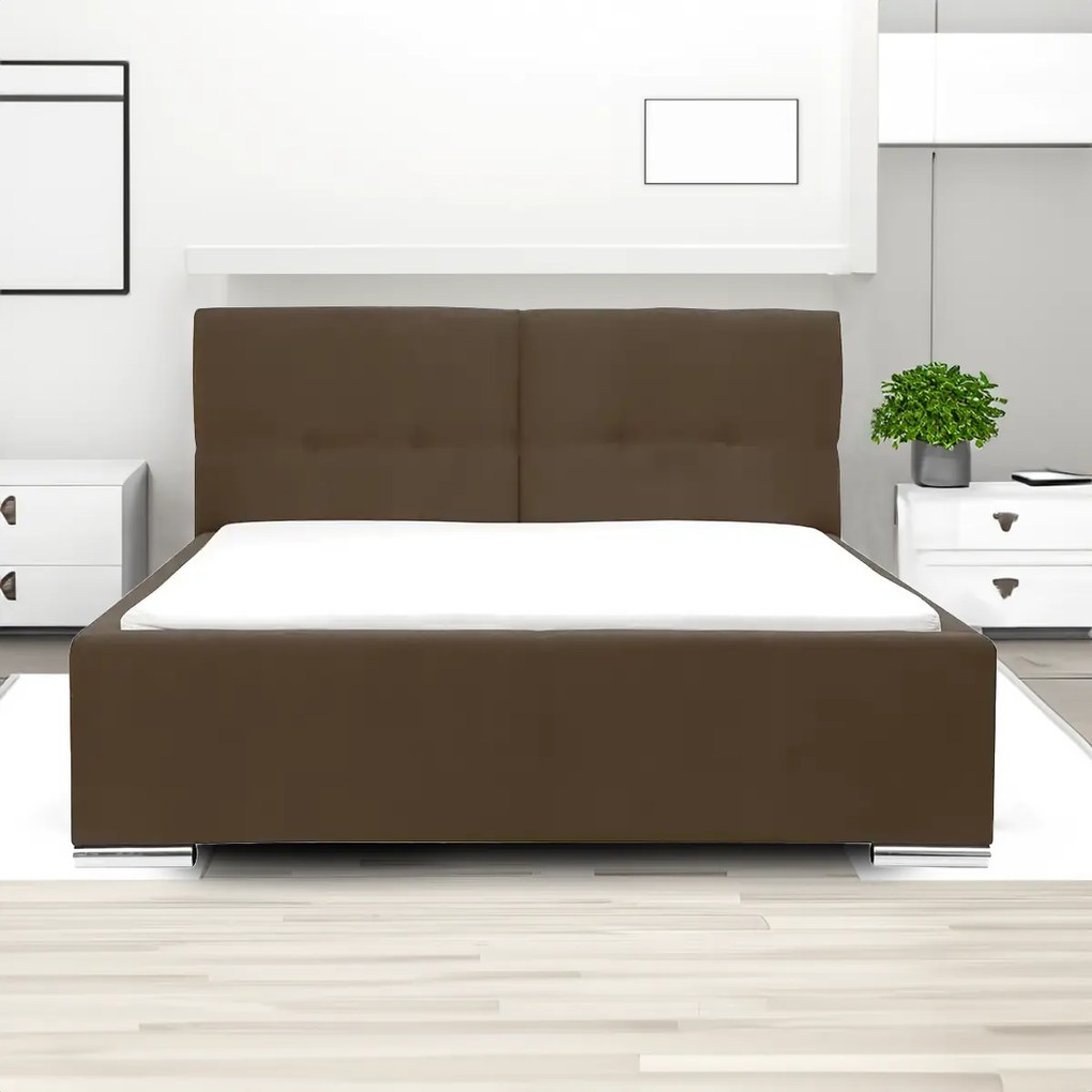 Łóżko tapicerowane z pojemnikiem i materacem FOLLER 120x200 cm Brązowy