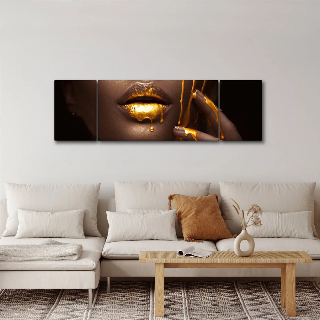Obraz - Kobieta ze złotymi ustami (170x50 cm)