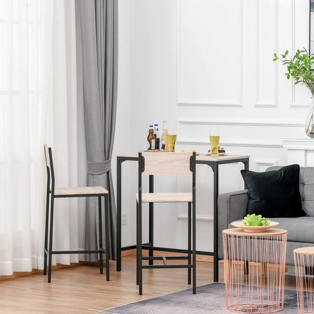 HOMCOM Stół barowy z 2 krzesłami 3-częściowy zestaw krzesło barowe stołek barowy MDF kolor naturalny czarny