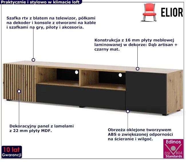 Szafka rtv z lamelowym frontem 200 cm H1-K51