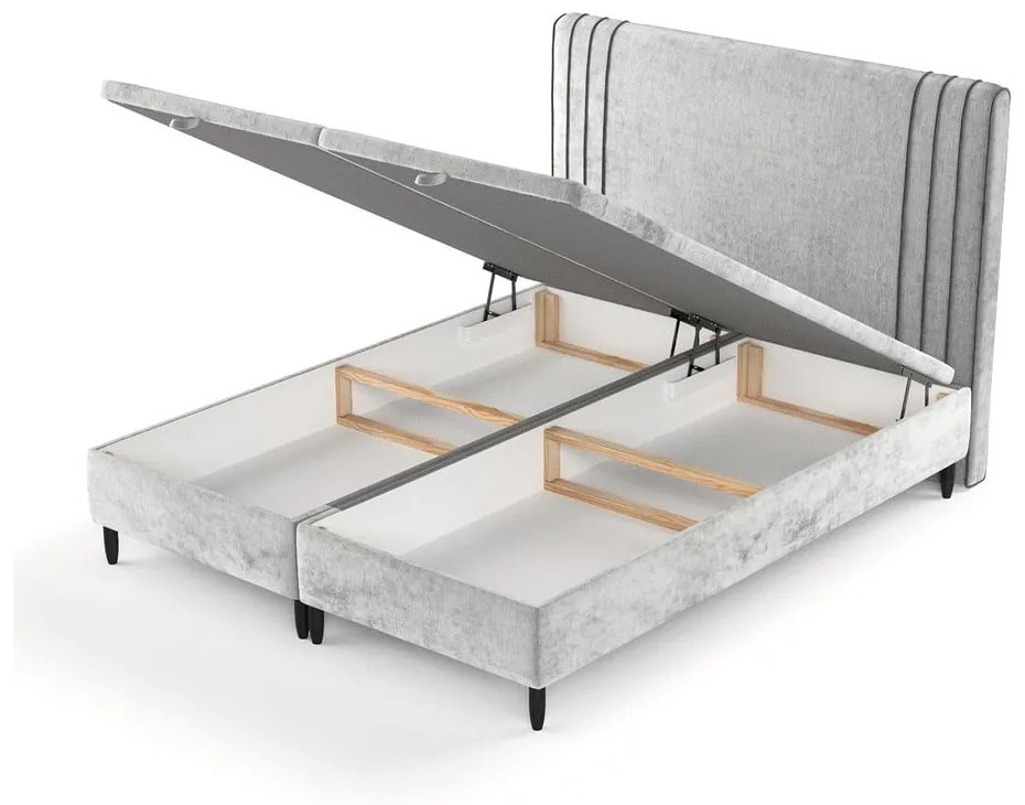 Szare tapicerowane łóżko dwuosobowe ze schowkiem 200x200 cm Musca – Maison de Rêve