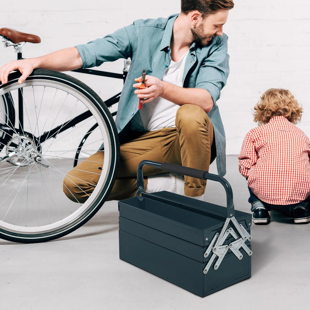 Skrzynka na Narzędzia DURHAND z 3 Poziomami i 5 Składanymi Przegrodami, Ciemnozielona