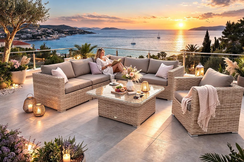 Zestaw rattanowy MALIBU dla 6 osób (cappuccino)