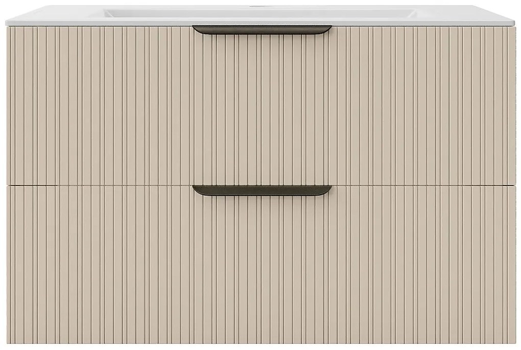 Szafka łazienkowa wisząca prążkowana z umywalką do zabudowy - Kolor beżowy - 80 cm - DALIKO