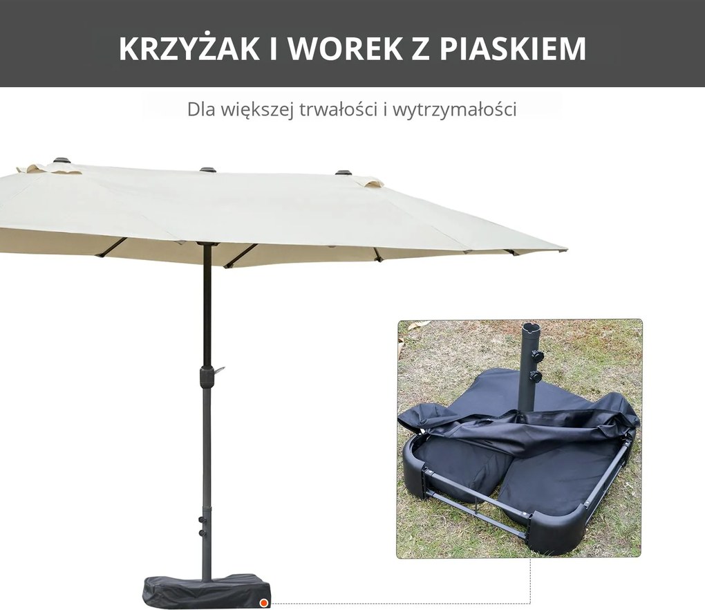 Outsunny podwójny parasol z podstawą, kremowy, 4,6 x 2,7 cm