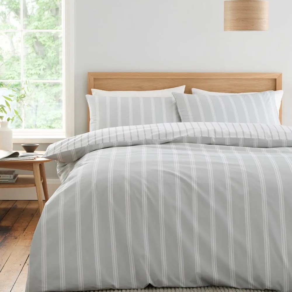Szara bawełniana pościel jednoosobowa 135x200 cm Ashford Stripe – Bianca