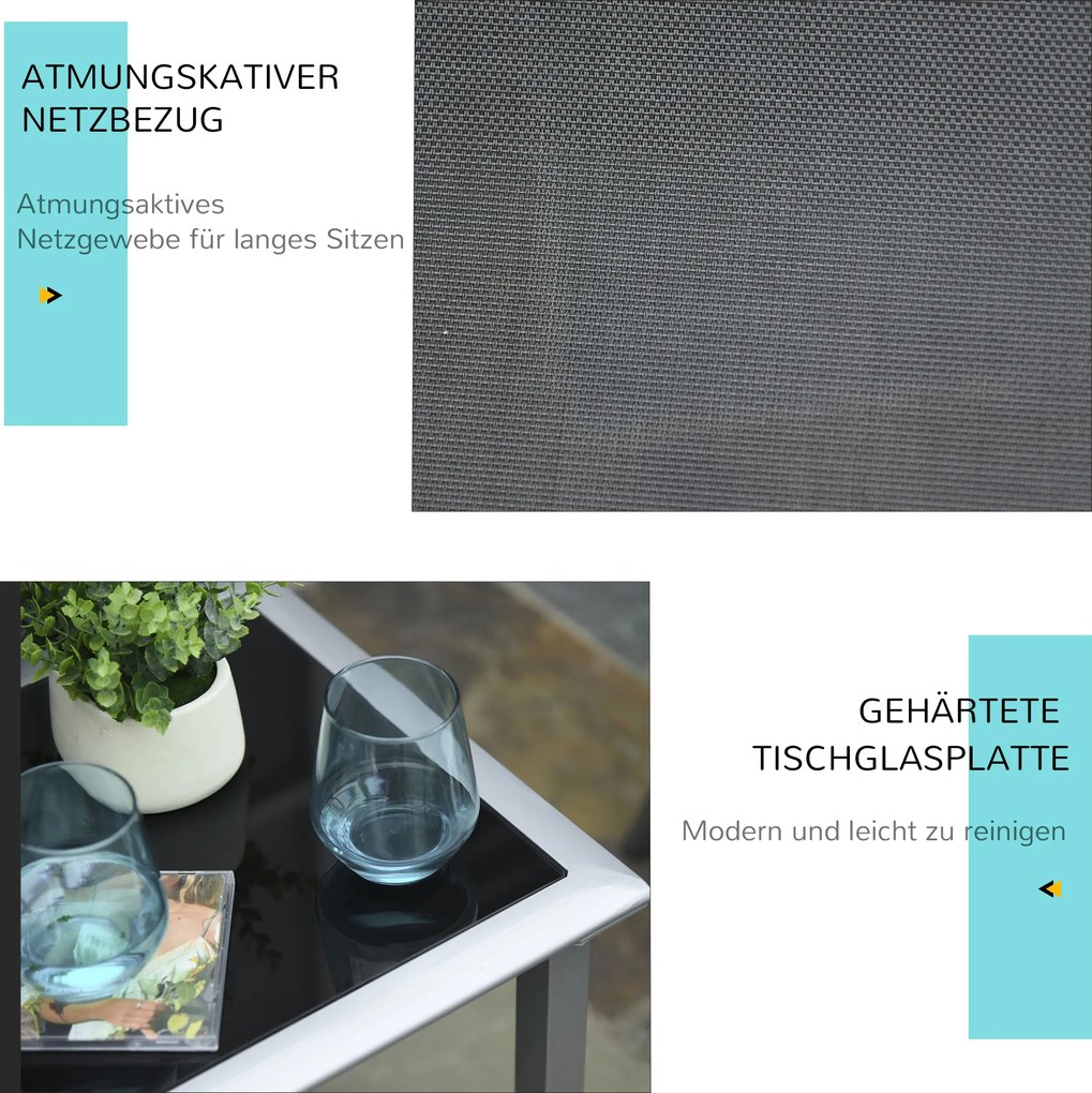 Ekskluzywny Zestaw Leżaków Ogrodowych Outsunny z Stolikiem Bocznym, Czarny+Srebrny