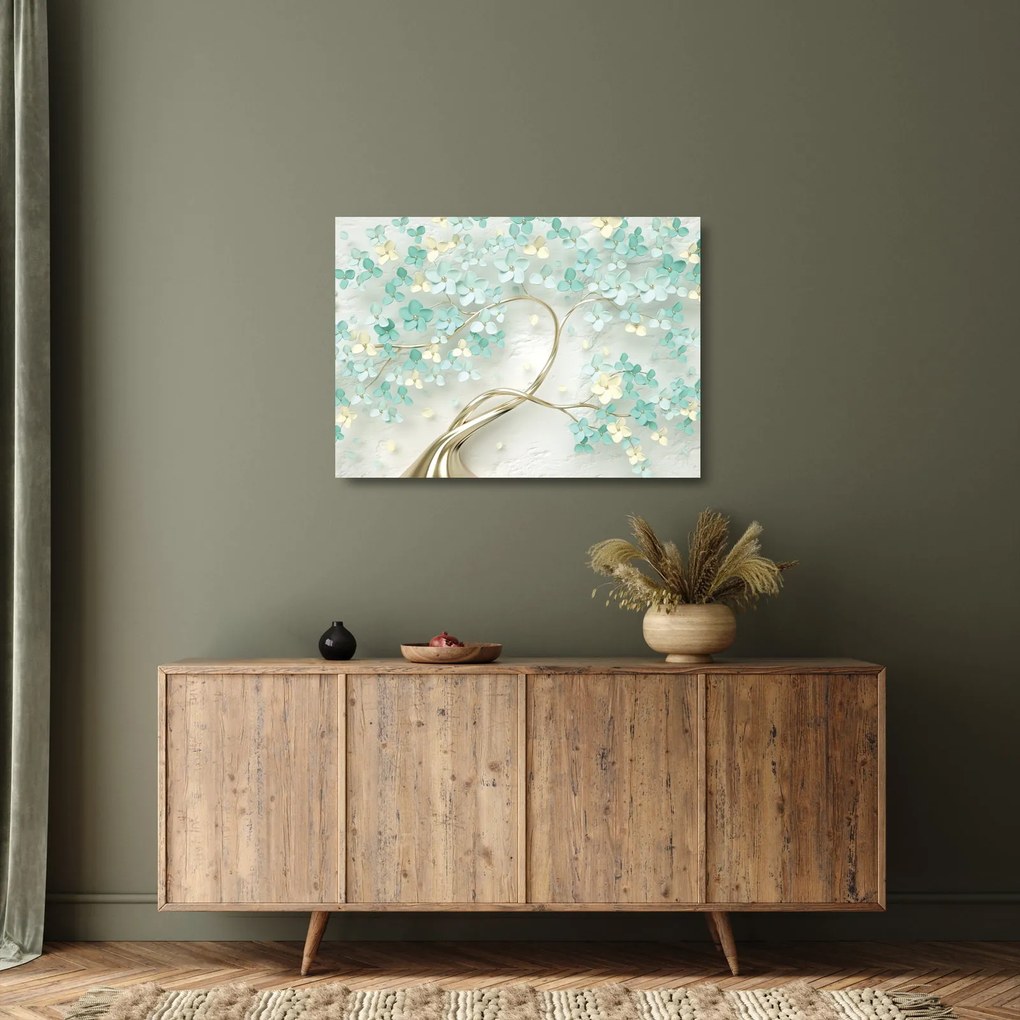 Obraz na szkle - Złote kwitnące drzewo (70x50 cm)