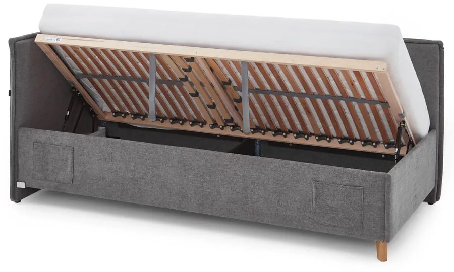 Szare tapicerowane narożne łóżko dziecięce ze schowkiem ze stelażem 120x200 cm Fun – Meise Möbel
