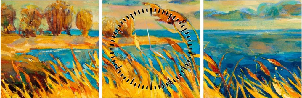 Obraz - Zachód słońca nad jeziorem, obraz akrylowy (z zegarem) (90x30 cm)