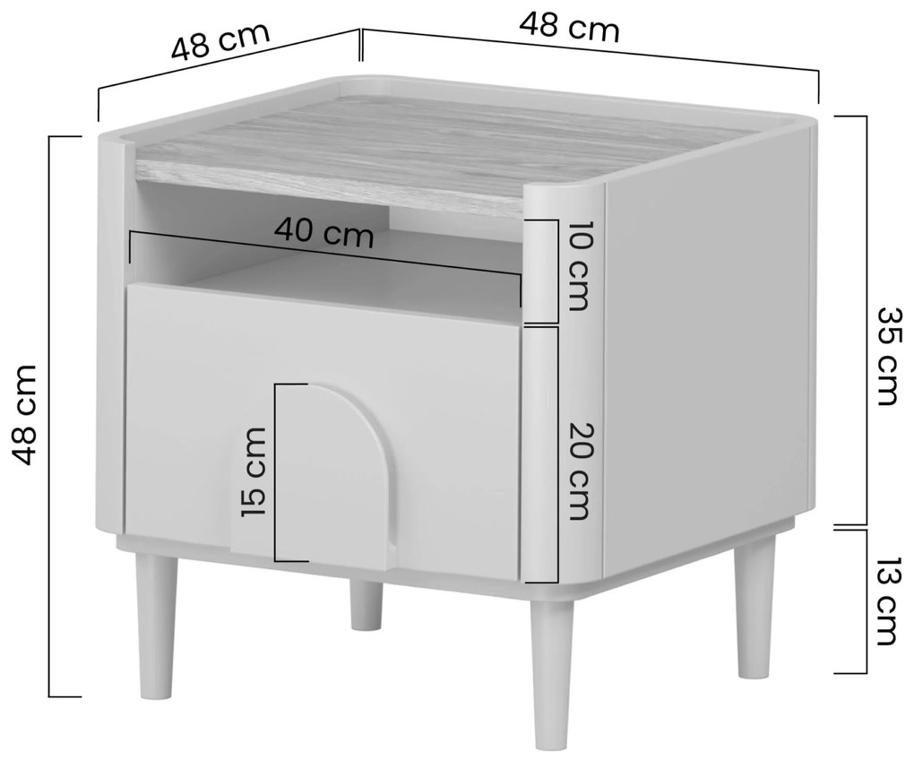 Szafka nocna Amilio z szufladą 50 cm na nóżkach - eukaliptus / dąb baltic dune / uchwyty dąb naturalny