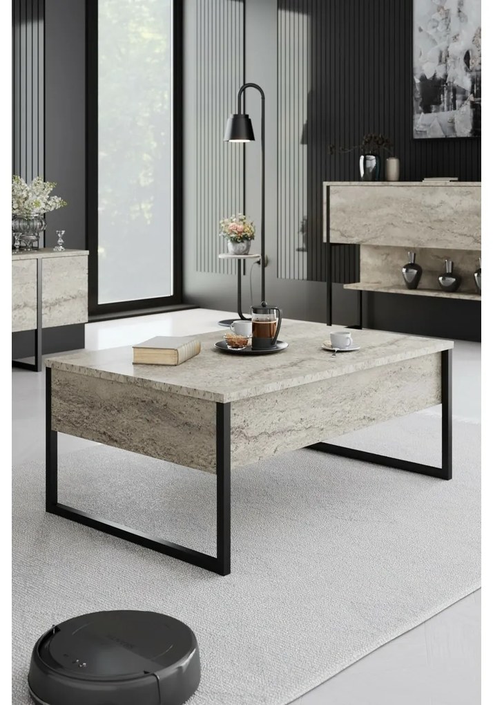 Stolik konferencyjny Luxe Travertine and Black