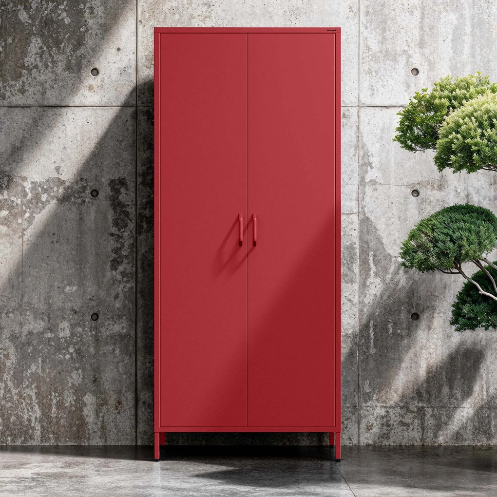 Szafa na ubrania metalowa loftowa na nóżkach czerwona, 800x1850x450 mm: FLAVIO