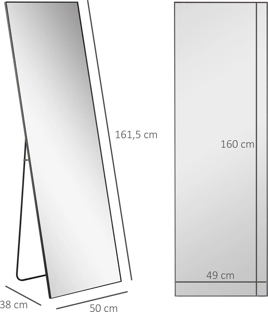 HOMCOM Duże lustro stojące, lustro ścienne, lustro pełnej długości, 161,5 cm, srebrne | Aosom PL