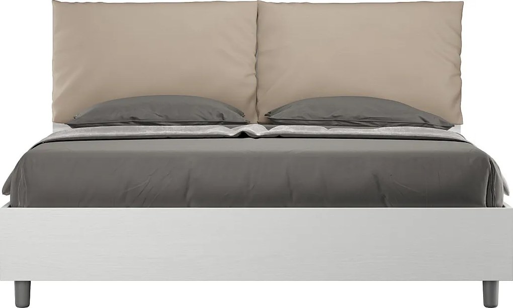 Łóżko bez stelaża 160x190 Frassino biała poduszkami sztucznej skóry szaro-beżowy Egos Antea