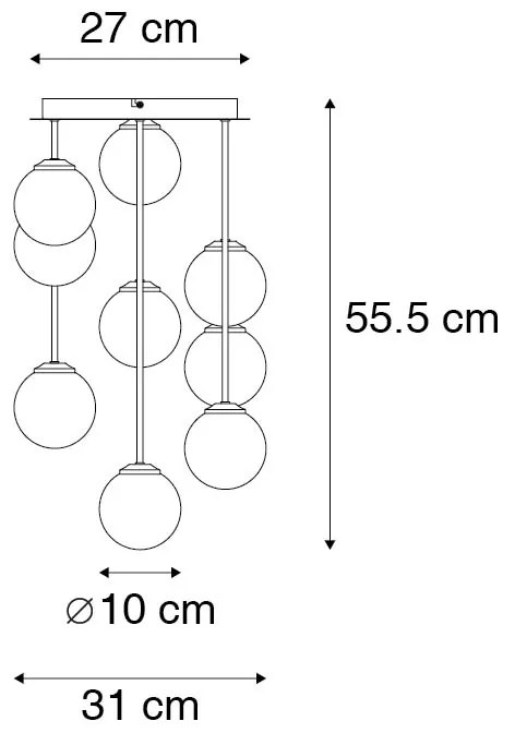 Inteligentna lampa sufitowa złota z przydymionym szkłem 9-punktowa z 9 żarówkami Wifi G9 - Athens