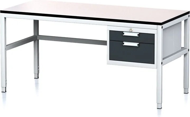 Stół warsztatowy MECHANIC II, 1600 x 700 x 745-985 mm, 2 kontenery szufladowe, szary/grafitowy