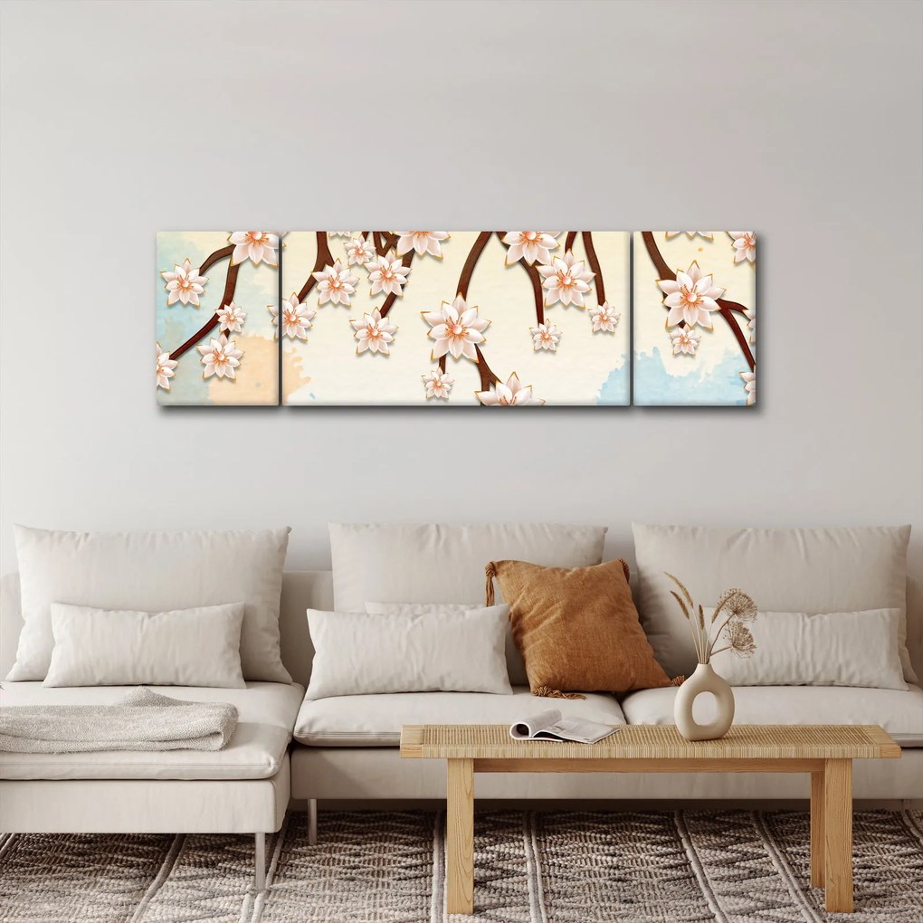 Obraz - Kwiaty na gałęziach, kolorowe (170x50 cm)