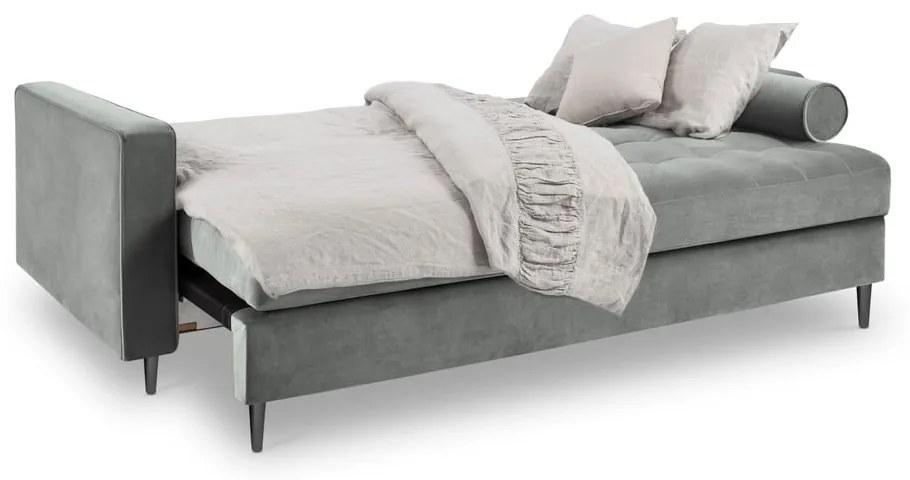 Jasnoszara aksamitna rozkładana sofa Milo Casa Santo