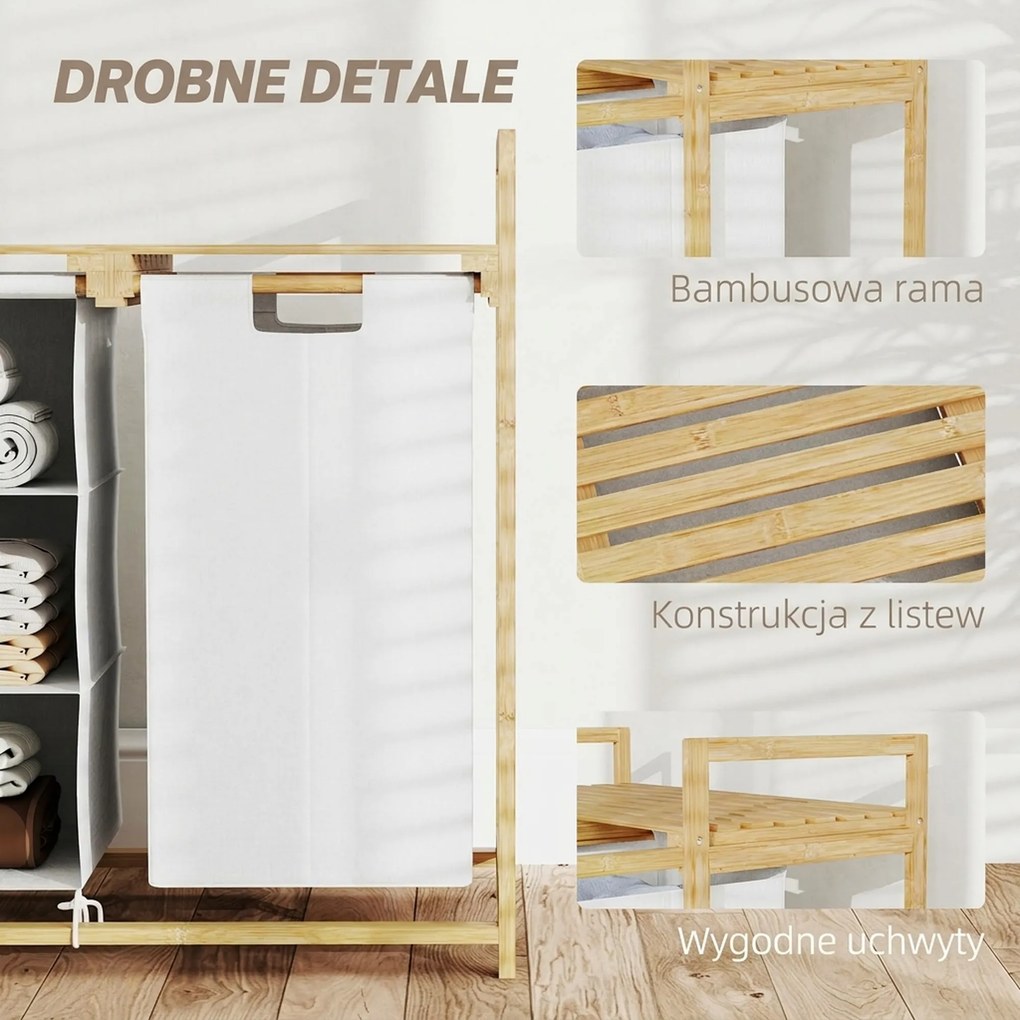 HOMCOM Kosz na pranie bambusowy z pojemnikiem szuflada materiałowy worek 70x36x70 cm do łazienki organizer na bieliznę drewno | Aosom PL