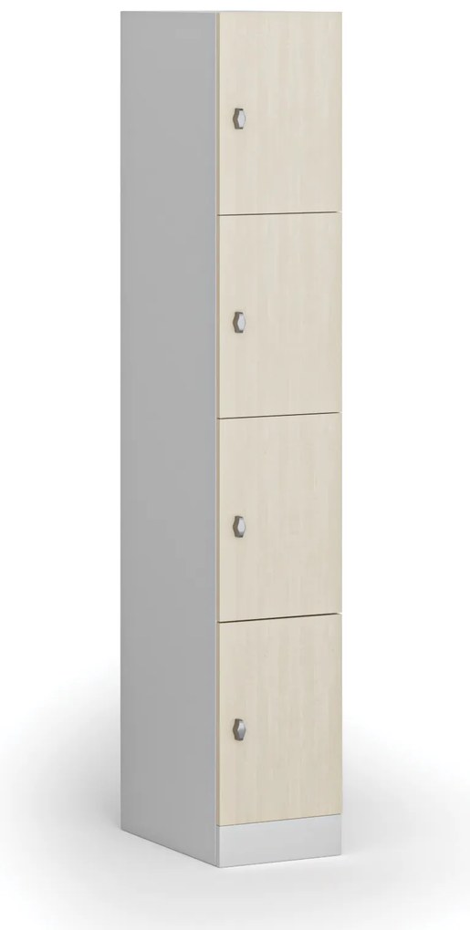 Szafka skrytkowa, 4 schowki, 1850 x 300 x 500 mm, demontaż, zamek obrotowy, drzwi laminowane, brzoza