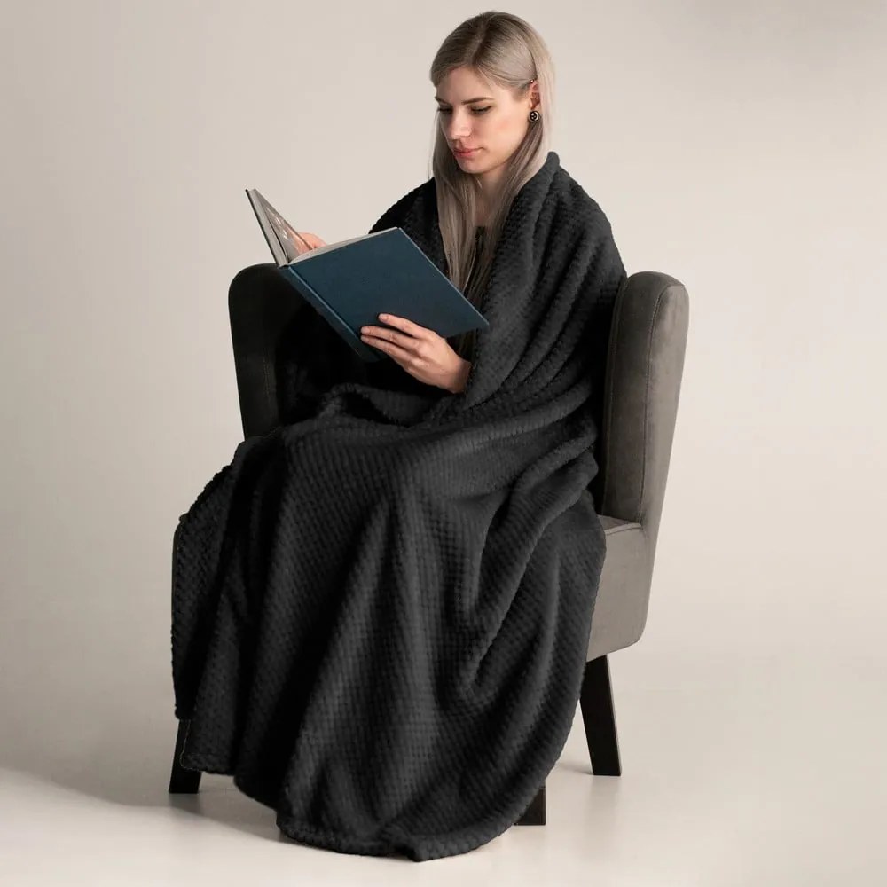 Czarny koc z mikrowłókna DecoKing Henry, 170x210 cm