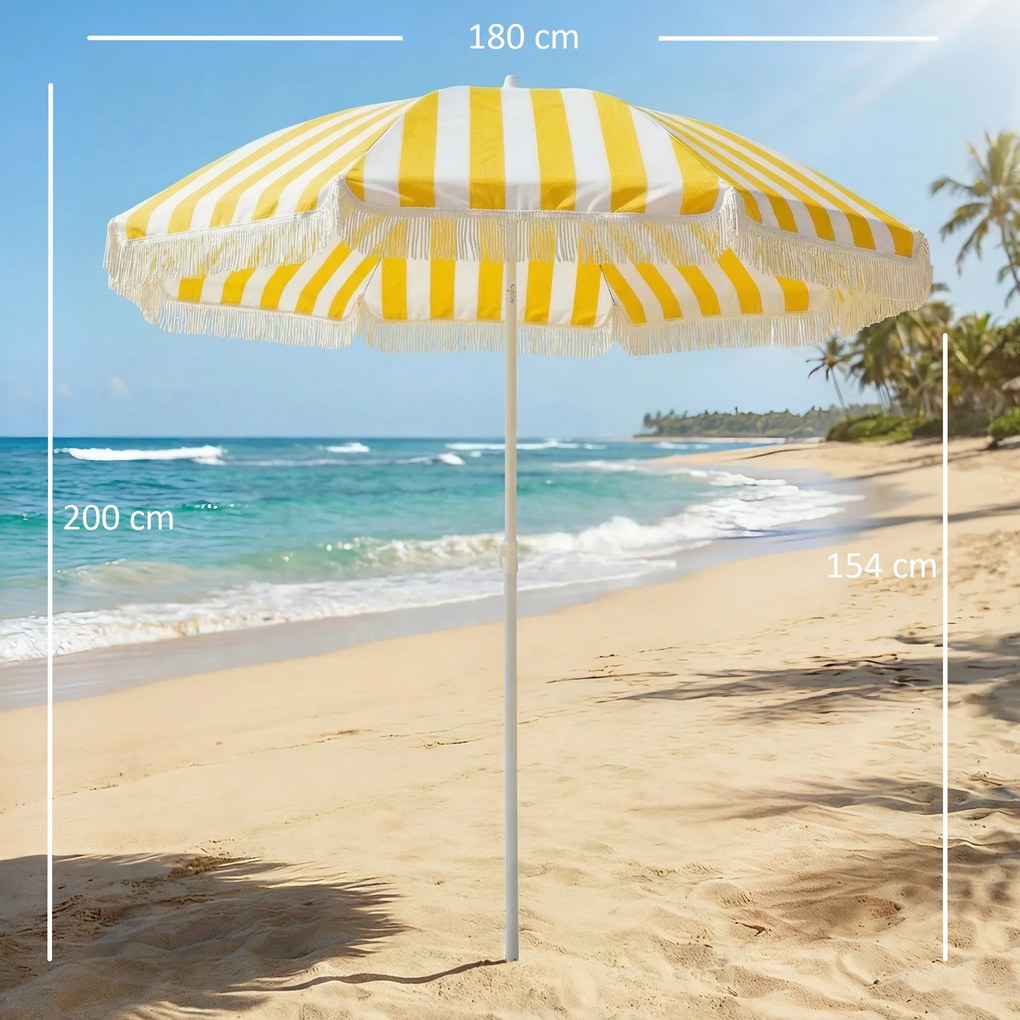 Outsunny Parasol plażowy Ø180 cm z kotwicą w piasku, regulowanym kątem nachylenia i torbą transportową, plaża, żółty + biały | Aosom PL