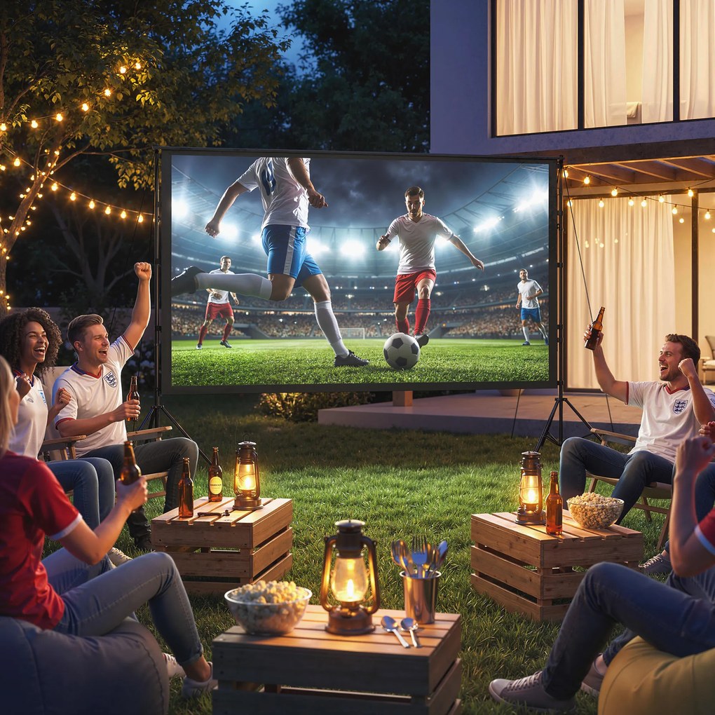 HOMCOM 254 cm 16:9 HD 4K/8K ekran projektora ze statywem, przenośny dwustronny ekran ze składanymi statywami, biały | Aosom PL