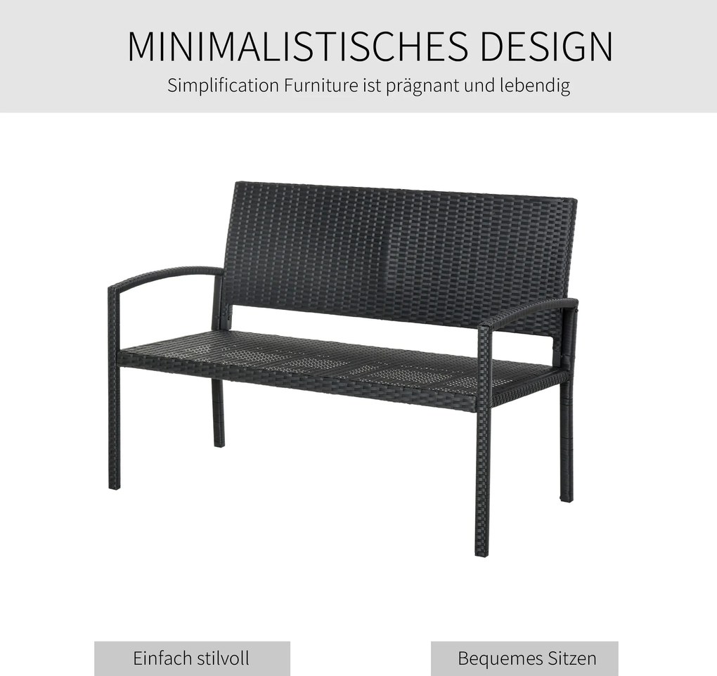 Outsunny ŁAWKA OGRODOWA RATTANOWA 2- OSOBOWA czarna