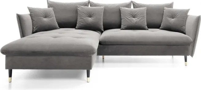 Narożnik GLAM Lewostronny z funkcją spania, zestaw z poduszkami wolnostojący tkanina RIVIERA 91 Szary DOMO HOME