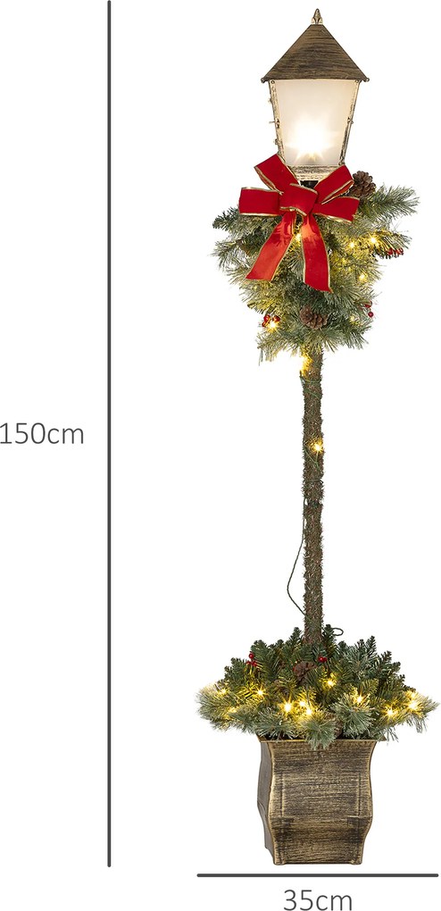 Outsunny Latarnia Bożonarodzeniowa z Jagodami, Szyszkami i Kokardą, LED, Metal, 150 cm