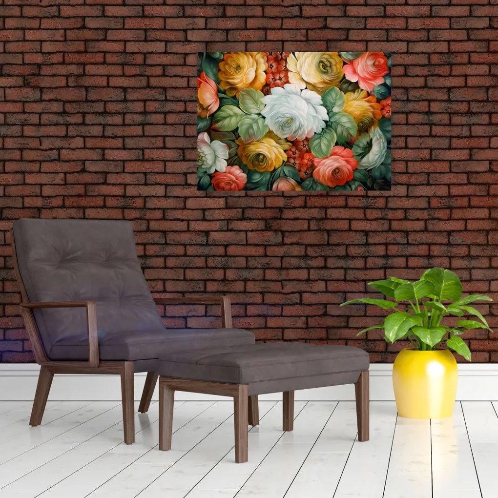 Obraz na szkle namalowanego bukietu kwiatów (70x50 cm)