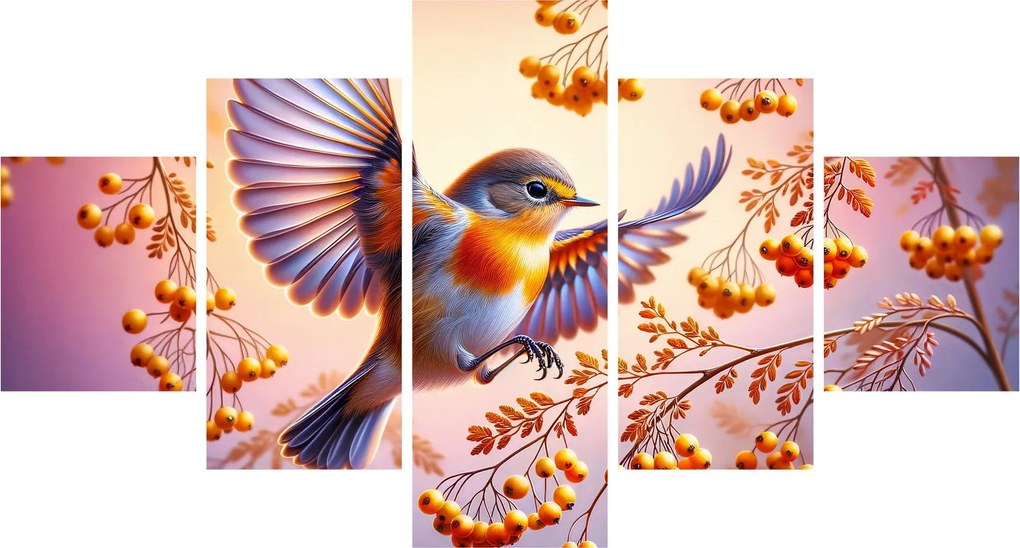 Obraz - Ptak z jarzębiną (125x70 cm)