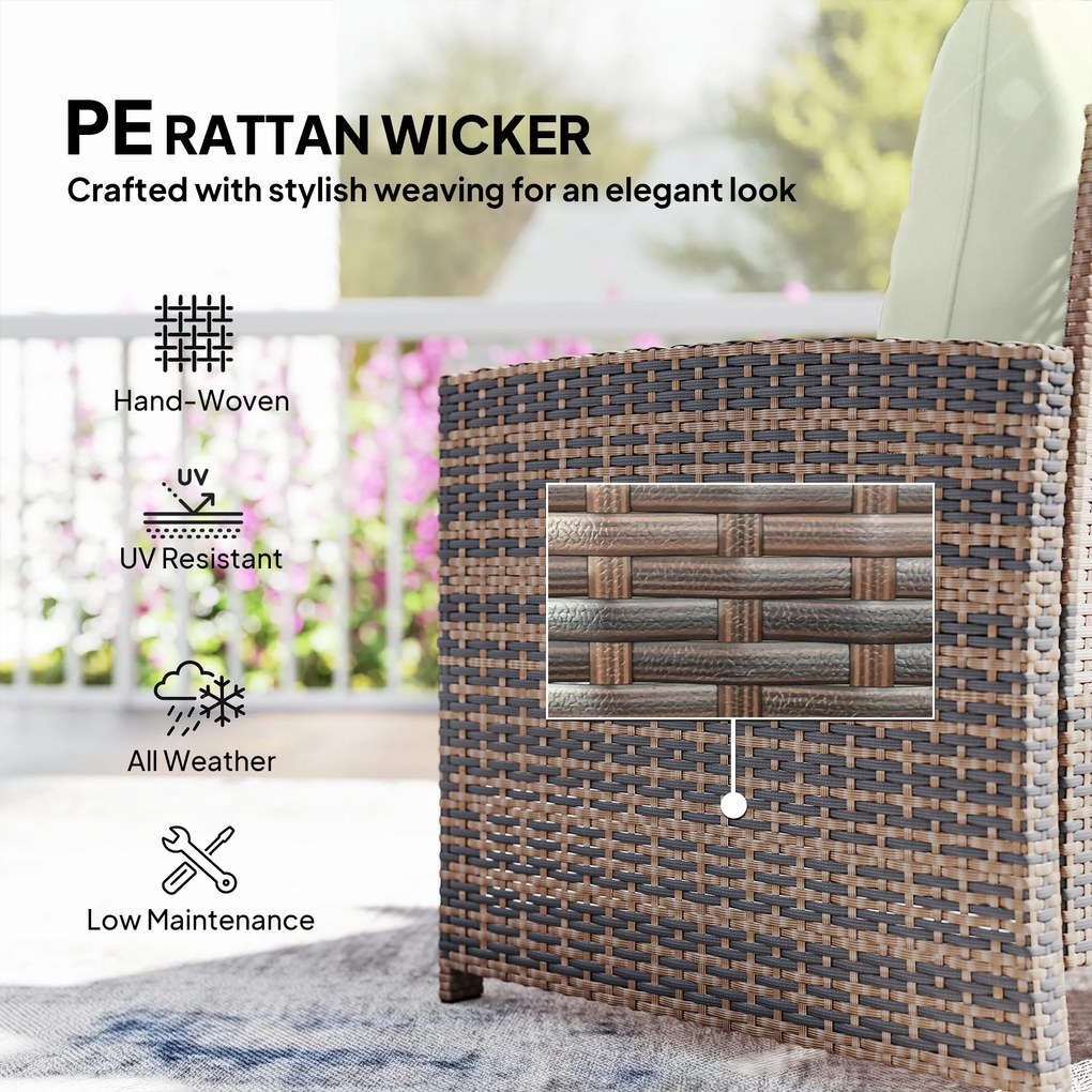 Outsunny Rattanowy zestaw mebli ogrodowych 5-częściowy zestaw balkonowy z 2 krzesłami, poduszkami, podnóżkami, stołem i schowkiem, kremowy | Aosom PL